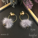 レトロなビジュー×フープファーピアス/イヤリング〈グレー〉