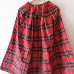 赤タータンチェック柄☆綿☆マキシ丈☆タックスカート