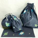入園4点セット＊巾着＆ランチグッズ＊ギャラクシーロケット＊ダークグレー