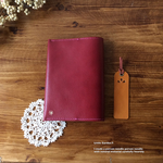 お花刺繍のブックカバー　(しおり付き☆文庫本サイズ☆ダークレッド)
