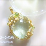 グリーンフローライト・ファセットカットペンダント（ワイヤーアートジュエリー☆ワイヤーアクセサリー☆ワイヤーラッピング天然石ネックレス）