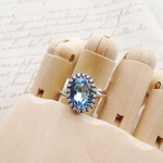 ・:*:・再販 ・:*:・Blue Purple LIGHT PALE Bermuda Blue Glass  Stones  リング　14×10㍉     