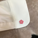 革のお花とスワロフスキーのカフスボタン ピンク
