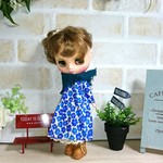 アウトレット★ミディブライス用  ウニッコ風お花柄ワンピ/ブルー