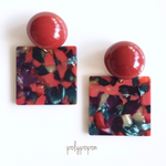 【SALE】イタリア製インポートカボションのスクエアイヤリング（レンガ×ミックス）