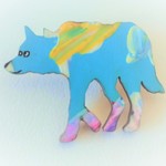オオカミ　狼　木ブローチ