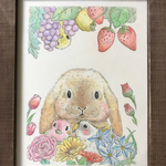 ウサギと小鳥とフルーツとお花