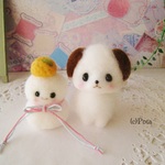 たれ耳ワンコと雪だるま鏡餅ちゃんセット　羊毛フェルトハンドメイド　犬　マルチーズ　正月飾り　干支飾り　戌年　ビーグル　たれ耳