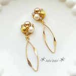935＊rairai＊ゴールドフープ×ビジューピアス・イヤリング