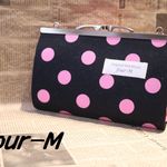 Wファスナー　20cm　カン付き　がま口　ドット　ブラック×ピンク