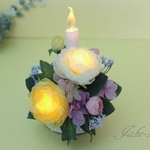 59  お供え花【仏花 LED キャンド アレンジ】ラナンキュラス （光る花２灯 キャンドル 1灯)　