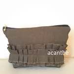 お値下げ‼︎ ✨送料無料✨上品なリネンポーチ  カーキ色《acanthe  アカントゥ》