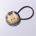 チェック【みどり】☆チビネコヘアゴム　＊刺繍＊猫