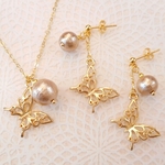 【セット】蝶々と国産コットンパールのピアス&ネックレス