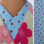 M様ご注文品　洗える半襟 イチゴとさくらんぼ柄 (スカイブルー) 鹿の子柄(黒)