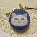 猫/青系23/マカロンコインケース(マカロンポーチ)ストラップ付