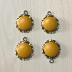 GOLD MUSTARD YELLOW LEATHER FLOWER CHARM PARTS