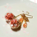 【限定2セット】大人可愛いガラスドーム　フラワーピアス❦（チェリーPink）