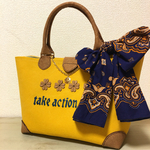 受注製作 マスタードカラーの刺繍と本革のスマイルバッグ