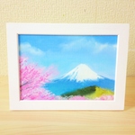 sale!!  油絵原画『富士と桜』　額縁付き
