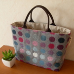 sanatan-71様ご予約品【カラフルドット*ピンク*ウール♪】本革持ち手*お出かけトートバッグ♪