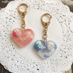 再販♫選べる2カラー☆名前入り！flowerマーブルハートキーホルダー