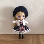 プチブライスアウトフィット ワンピース4点セット 小花 ネイビー