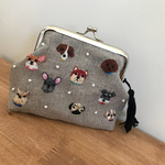 T様用ワンちゃんドット刺繍がま口ポーチ♪〈真ん中柴犬〉