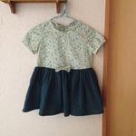 パフスリーブ＊ワンピース＊グリーン小花柄＊90サイズ