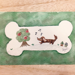 🐶透明水彩画「食いしん坊ダックスフンド」 北欧イラストポストカード２枚セット　ダックス　ダックスフント　犬🐶