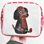 ポーチ 大きめ マチあり コットン ラミネート 犬柄 ダックスフンド 化粧 トラベル レッド 水玉 ドット柄 ビニール