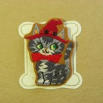 刺繍ブローチ　猫　＊アメショ　シルバー　魔女っ娘帽＊