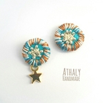 ethnic＊brown.blue. 刺繍 ピアス 