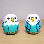 ★ミニ張り子★セキセイインコ＊白×青＊コロコロ＊座布団付