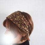 フォークロア　茶花柄**コットンのゆるターバン　アクセントに