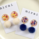 【SALE】花びらレジン＊ファーボールのゆらゆらイヤリング/ピアス 