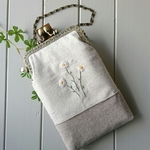  コットンリネン 花の刺繍 がま口スマホポーチ デイジー    コットンパール    