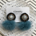  2WAY♡ブラックビーズ刺繍とネイビーミンクファー