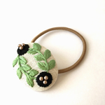 OHANA刺繍 ヘアゴム  ブラックグリーン