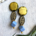 ☆Vintage Button☆マスタード×ブルーグレーなマットピアス イヤリング