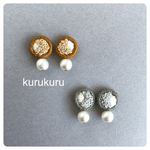 コットンパール付き 刺繍ピアス【樹脂ピアス・ノンホールピアス可】
