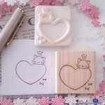 ハート 抱きつき猫 メモ わく線  消しゴムはんこ