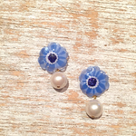 再販 青#北欧風お花*コットンパールイヤリング