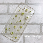 再販♡【全機種対応】かすみ草の押し花スマホケース iPhone/Xperia/GALAXY/AQUOS等 白