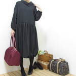 **ini様ご予約品**1405 バルーンワンピース　ウールシャンブレー　ブラック