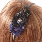 miz…様オーダー品☆スワロ煌めくお花のカチューシャ ＊ネイビーブラック＊204