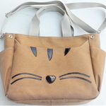 【送料無料】トートバッグ  大きめ 2way キャンパス トラ猫 猫柄 ショルダーバッグ キャメル 多収納 多機能 猫 グッズ 雑貨 かわいい 