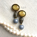 ☆Vintage  Button☆マスタード×グレーなアンティークピアス/イヤリング