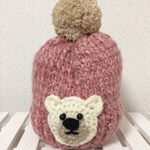 kids❤︎白くまニット帽  マーブルピンク