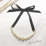 【キッズアクセサリー】コットンパールのリボンネックレス